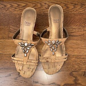 Impo “Earline” bamboo sandal wedge heel slides‎